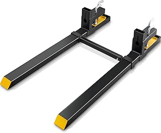 VEVOR 60" 4000 lbs Heavy Duty Pallet Forks with Adjustable Stabilizer Bar for Loader Bucket Skid Steer Tractor, Black