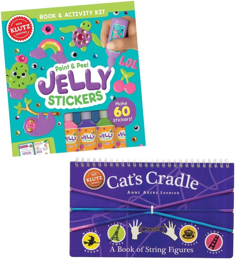 Klutz Kids Activity Bundle, Paint & Peel Jelly Stickers Kit with 60 Stickers, Cat's Cradle String Figures Book
