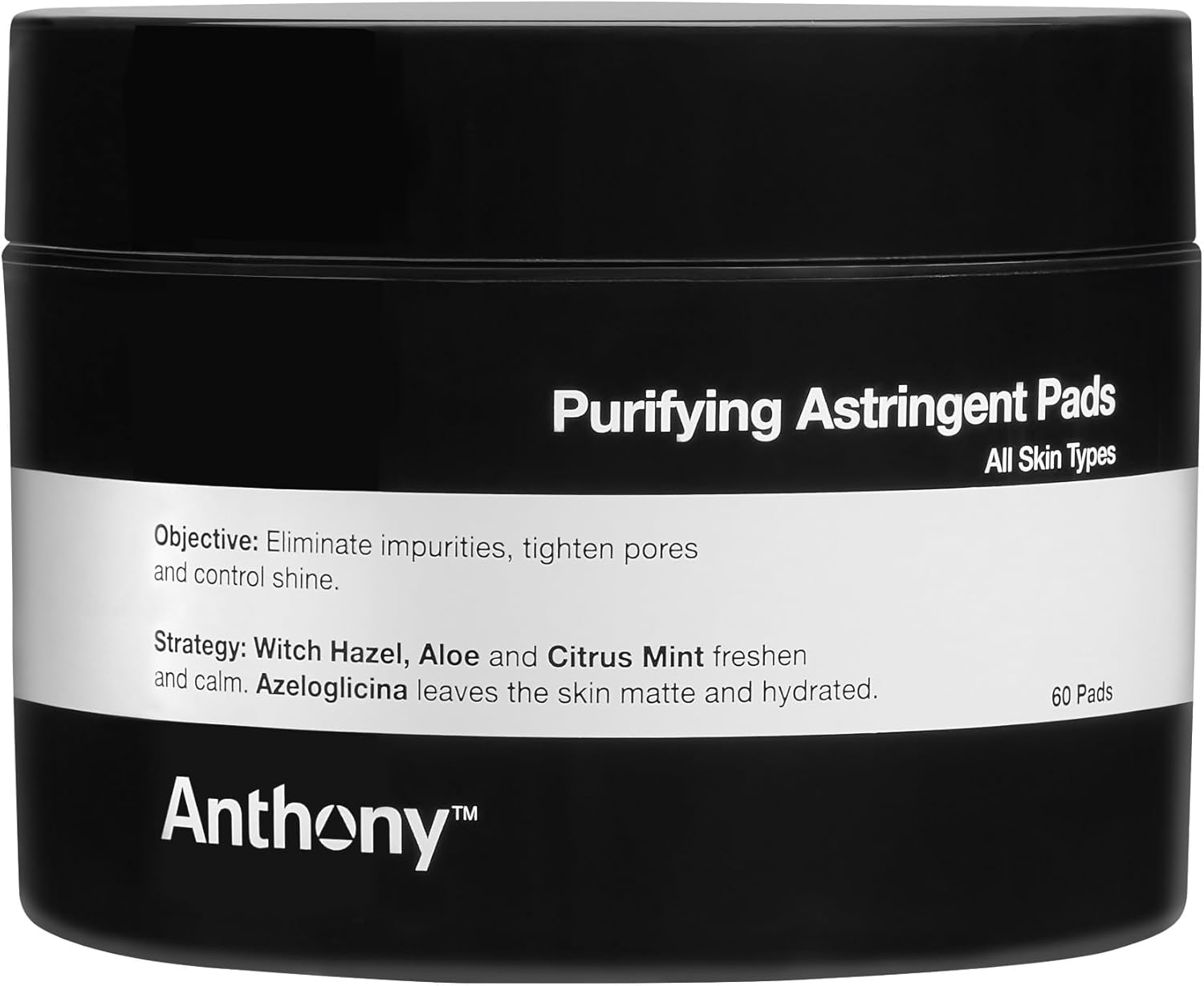 Anthony Witch Hazel Pads Pore Cleaner: 60 Count, Purifying Astringent Cleansing Toner Pads – Aloe Vera, and Citrus Mint, Eliminate Impurities, Minimize Pores and Control Shine