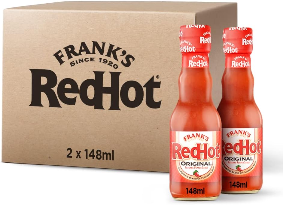 Frank's RedHot Original Cayenne Pepper Sauce 148 ML | Pack of 2 | Hot Chilli Sauce | Bursting with Fiery Heat and Delicious Flavours | No Artificial Colours Flavourings or Preservatives