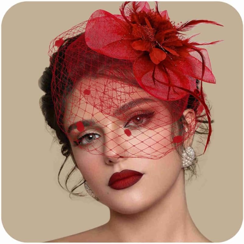 Fascinators Hats for Women Church Tea Party Derby Hat Veil Headband
