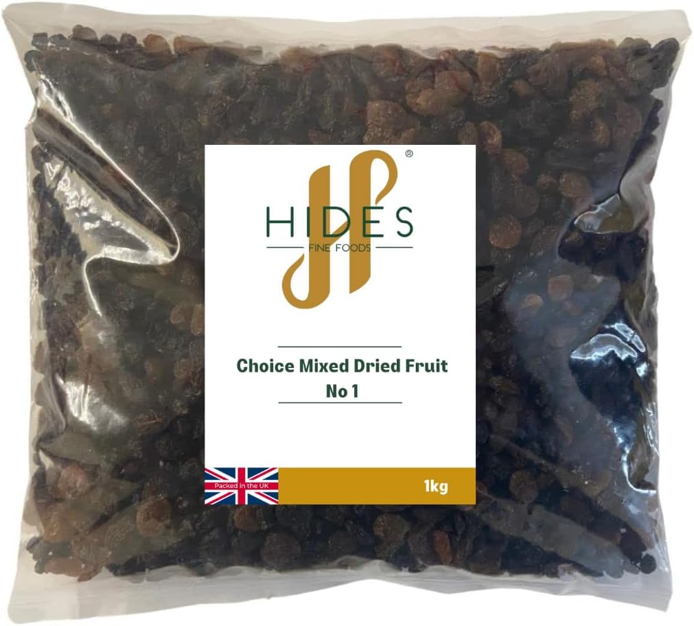 Hides Fine Foods - Mixed Dried Fruit 1kg - GMO Free - Suitable for Vegetarians - Baking - Desserts - Decorating - Cakes - Cookies -Tart - Mincemeat - Mince Pies - Panettone - Christmas Cake