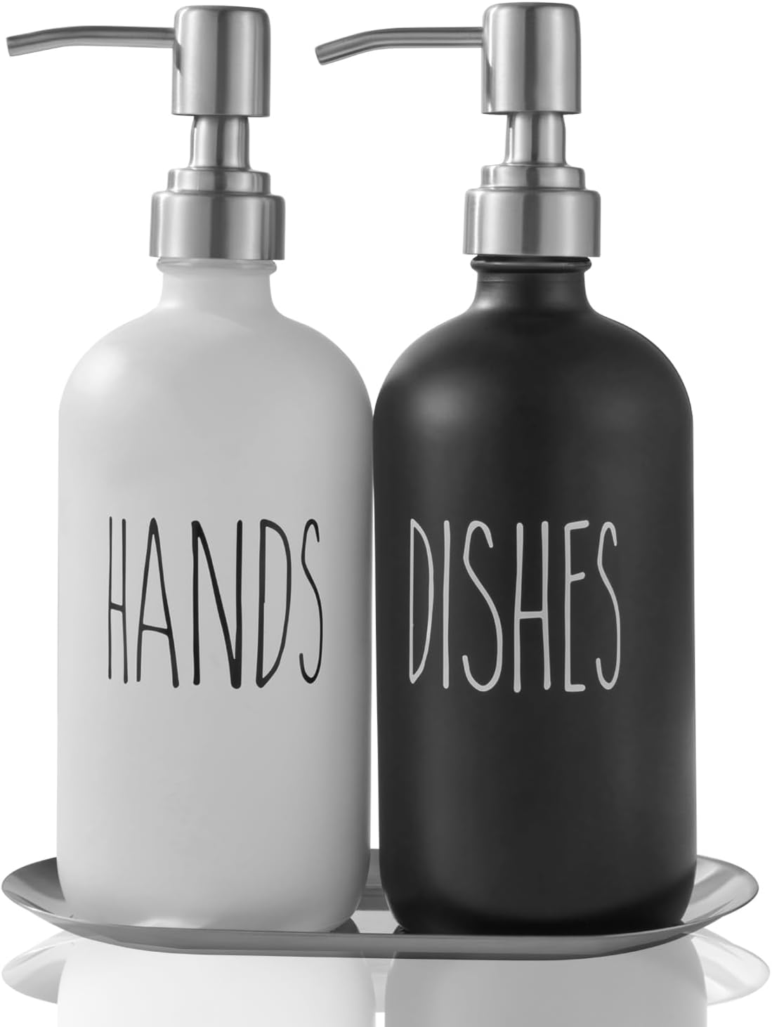 Dish Soap Dispenser, Hand Soap Dispenser with Thick Glass,Soap Dispenser for Kitchen Sink, 304 Stainless Steel Pump, Kitchen Soap Dispenser, Black Soap Dispenser Bathroom(Black & White)