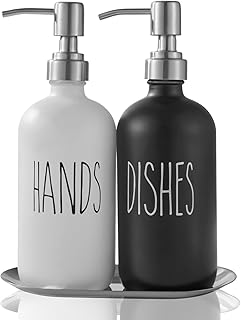 Dish Soap Dispenser, Hand Soap Dispenser with Thick Glass,Soap Dispenser for Kitchen Sink, 304 Stainless Steel Pump, Kitchen Soap Dispenser, Black Soap Dispenser Bathroom(Black & White)