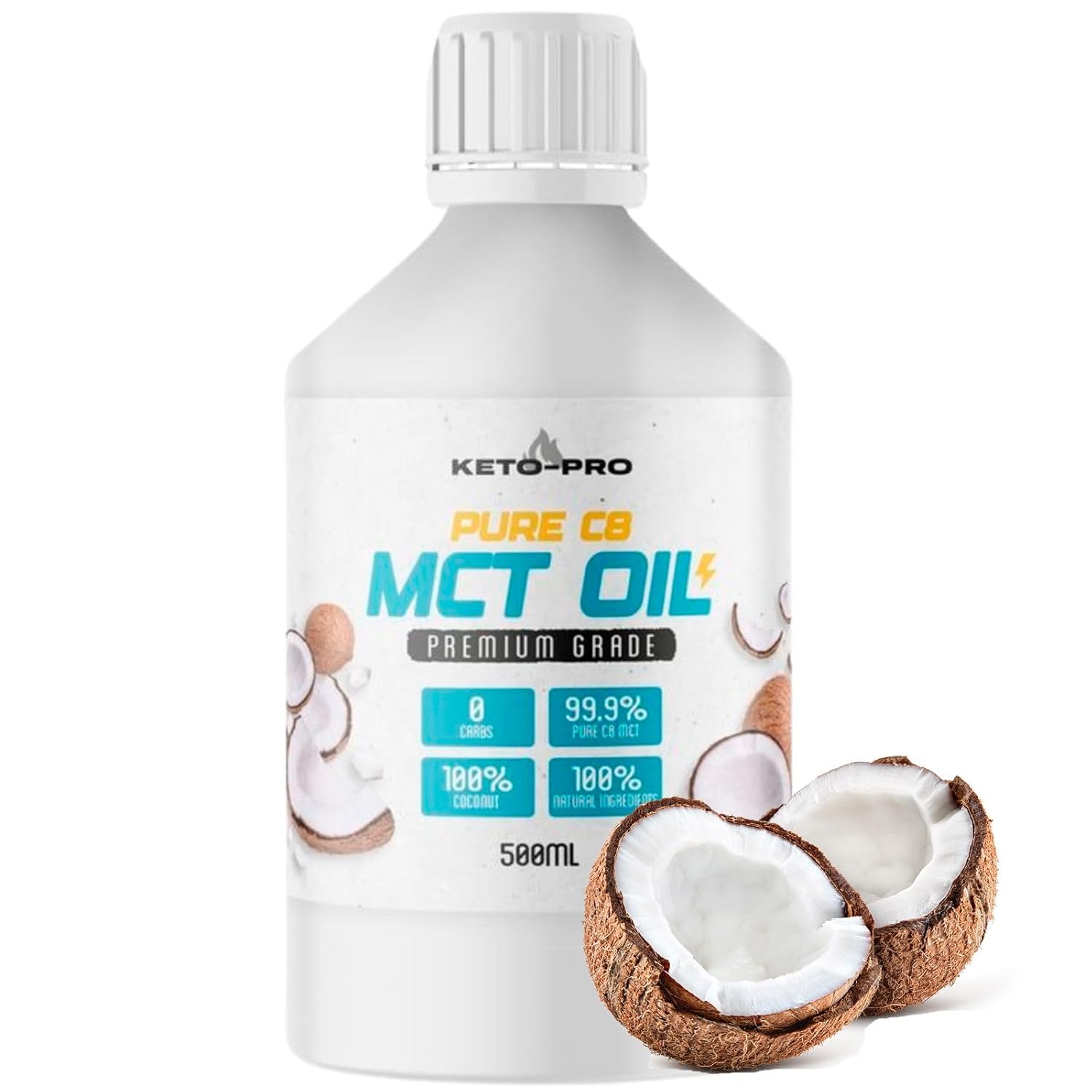 Keto-Pro Fuelled by FAT MCT Oil C8 500ml | 99.9% Pure C8 MCT | Suitable for Paleo & Vegan Diet | Gluten & Palm Oil Free | Triple Distilled Extraction