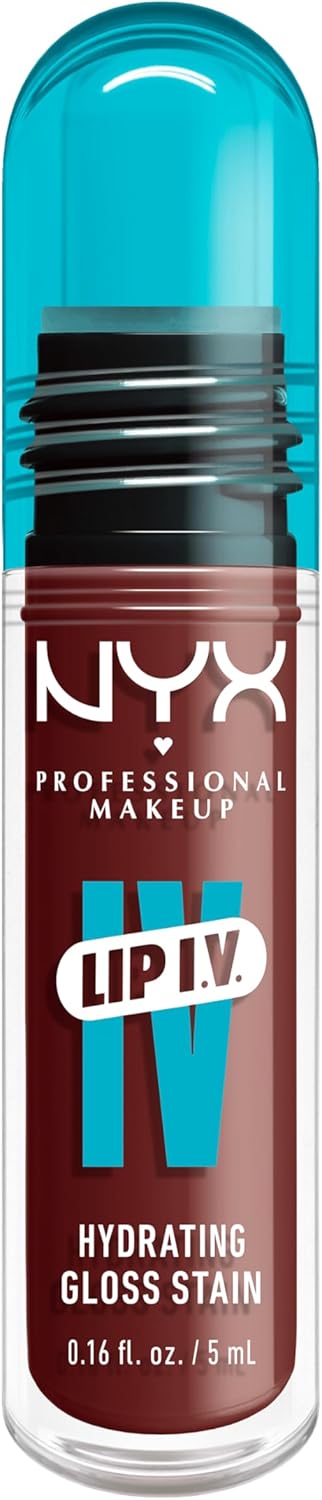 NYX Professional Makeup Lip IV Hydrating Gloss Stain, Lip Gloss, Up to 12HR Hydration, High Pigment, Wet Shine Finish, Mocha Me Wet