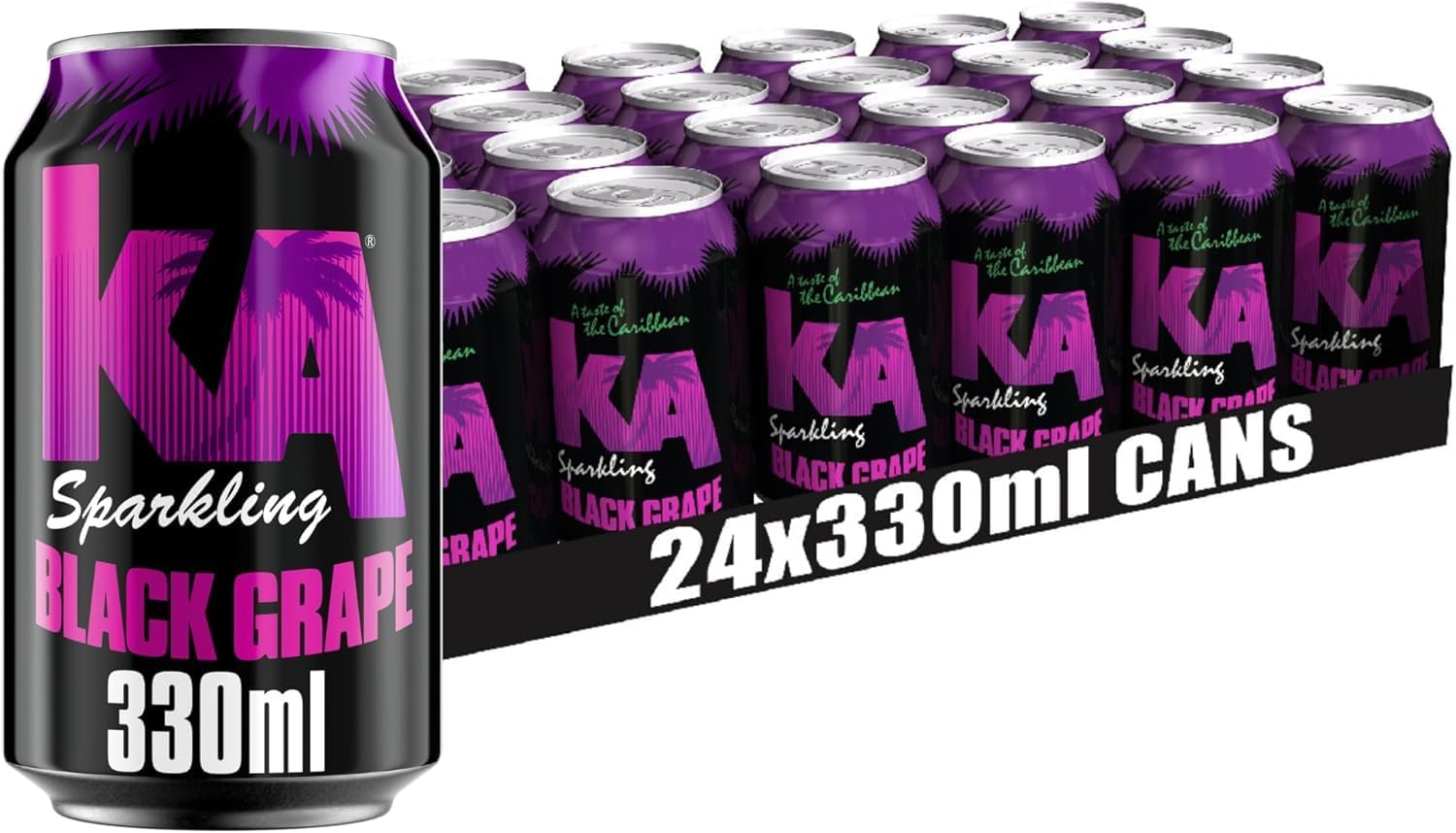 KA Caribbean Black Grape Sparkling Drink, 330ml Cans, Pack of 24