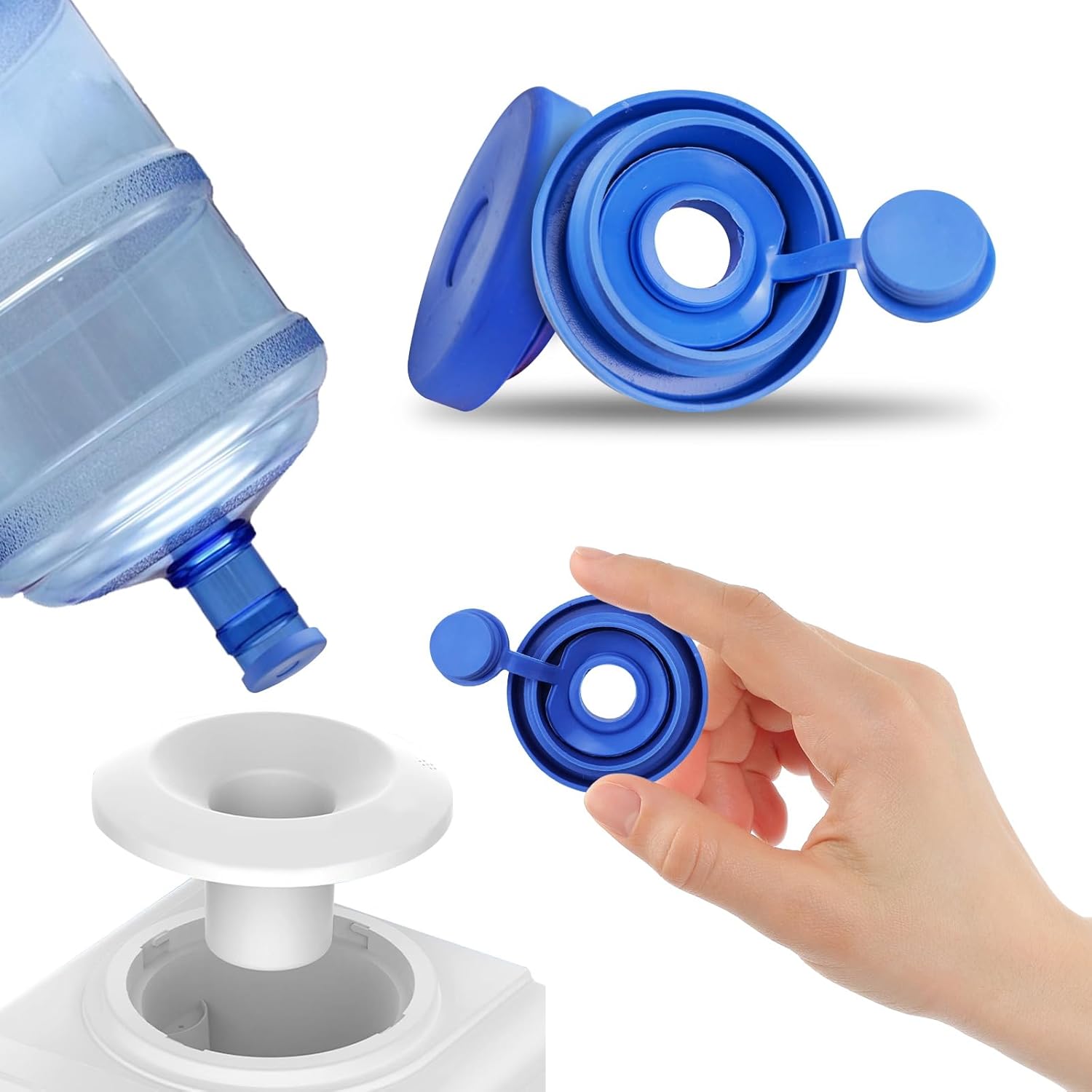 4 PCS 3 & 5 Gallon Water Jug Caps, Reusable Gallon Jug Water Cap Food Grade Silicone Replacement, Non-Spill 5 Gallon Water Bottle Jug Cap for 55mm Gallon Water Bottles and Water Dispensers