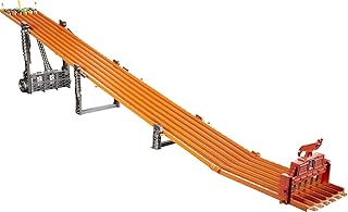 Hot Wheels Toy Car Playset with Lights, Sounds & 6 1:64 Scale Vehicles, Super 6-Lane Raceway, 8-foot Track that Rolls Up for Storage