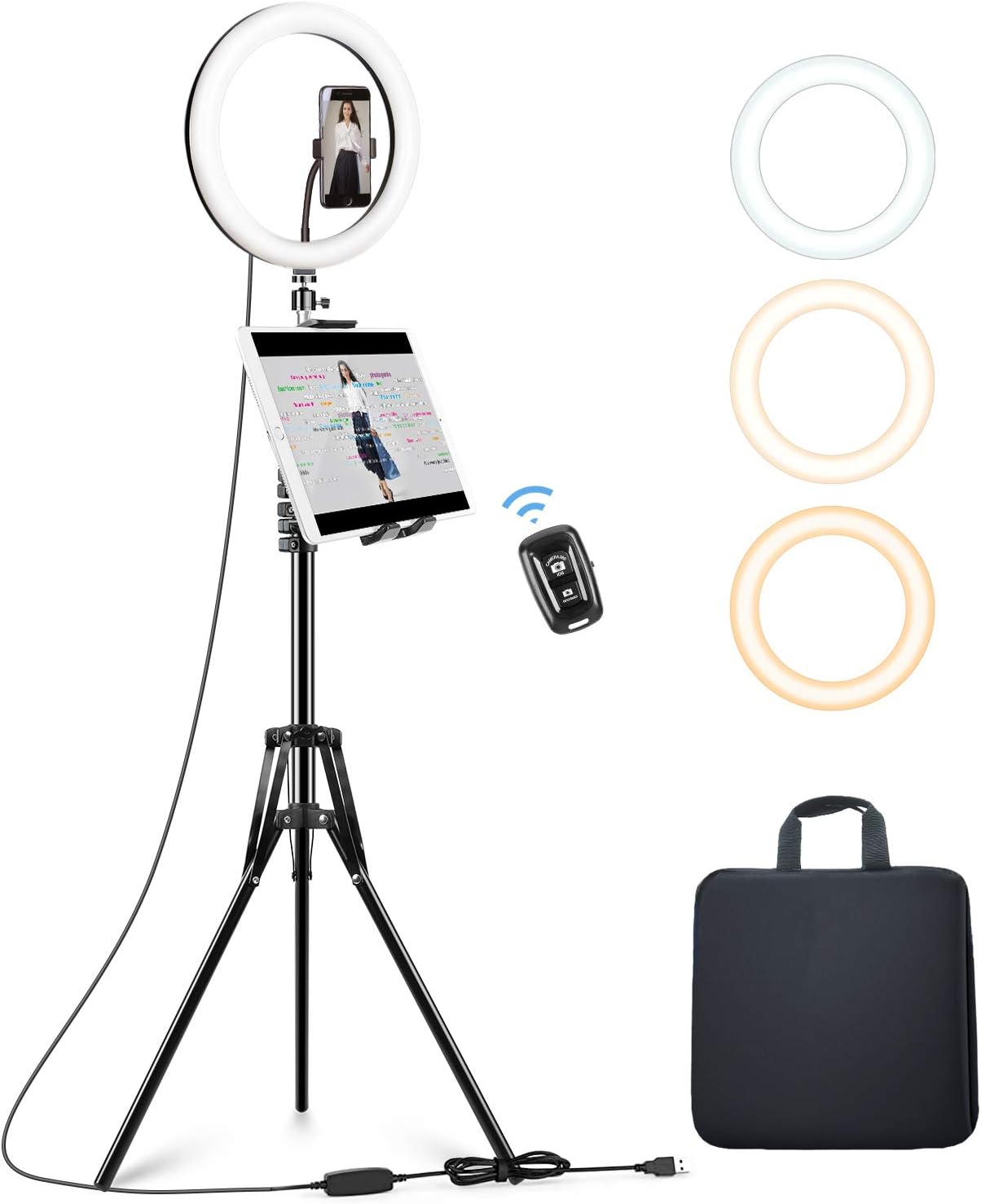 Elitehood 12’’ Ring Light with Tripod Stand (72’’ Tall) & iPad/Phone Holder, Dimmable Selfie Circle LED Lights Ringlight for Video Recording, Conference, Makeup, Laptop, Computer, Webcam, YouTube