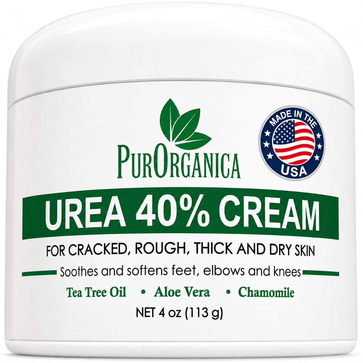 PurOrganica Urea Cream 40% for Feet, Dry Cracked Heels and Calluses, 4 oz