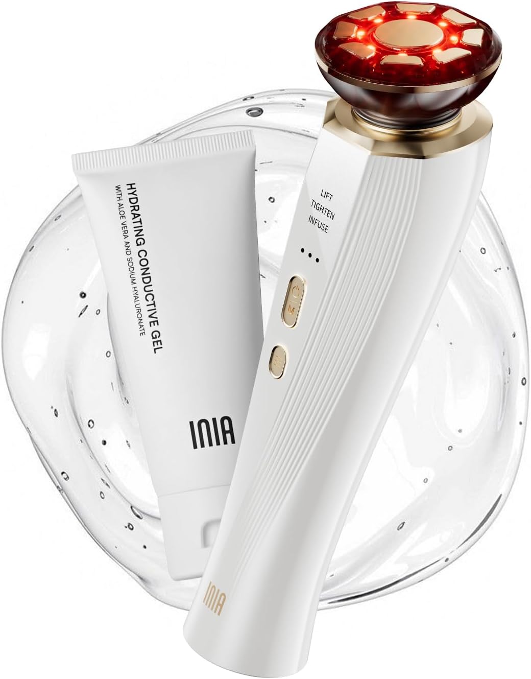 INIA Micro-Current Facial Lift Device 3-in-1 Red Light Therapy for Face and Neck, Skin Tightening and Rejuvenation Device True Beauty Glow Facial Massager, Effective Wrinkle and Puffiness Reduction