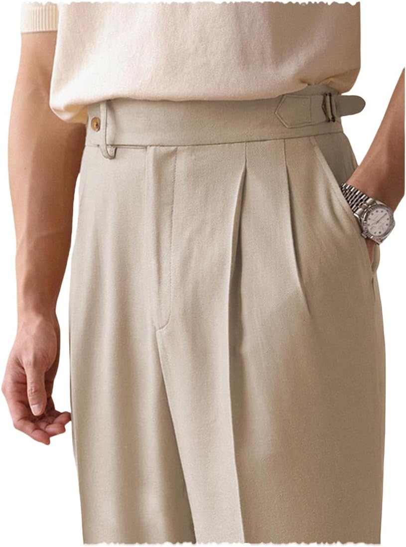 Men's Classic Gurkha Naples Cotton Pants No Belt Required Dress Pants Italian Old Money Style