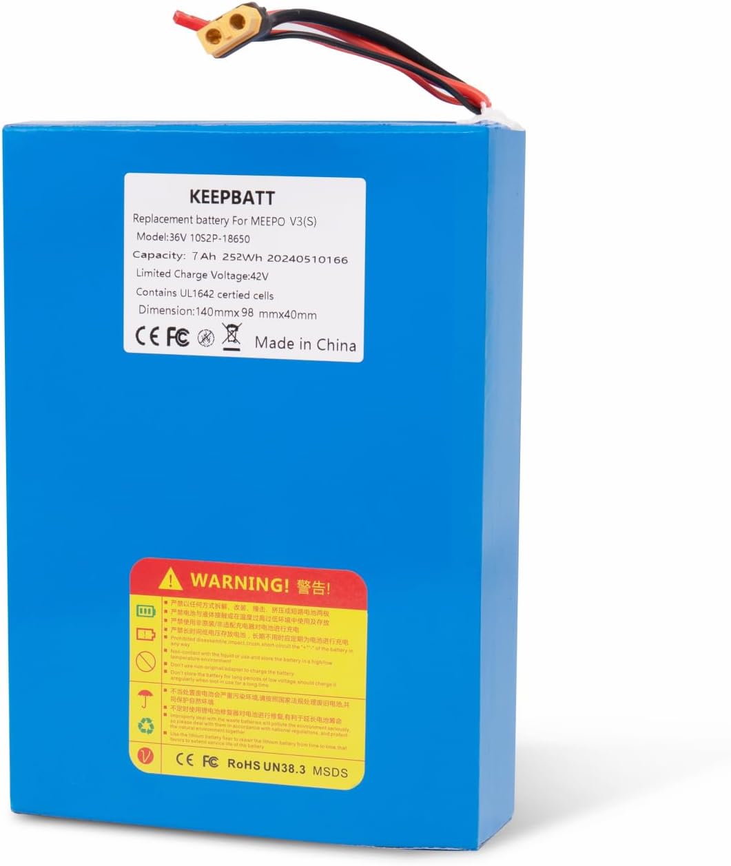 36V 7Ah 252 Wh Replacement Battery Pack Ideal for Meepo V3(S) Standard MINI 2 Standard Mini 2S E Skateboard