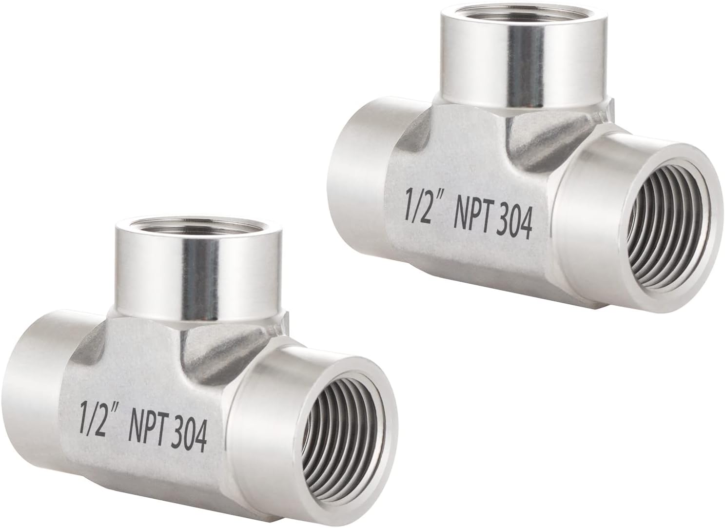 304 Stainless Steel Pipe Fitting Forged Tee,1/2" x 1/2" x 1/2" NPT Female Pipe Fittings 2 Pack