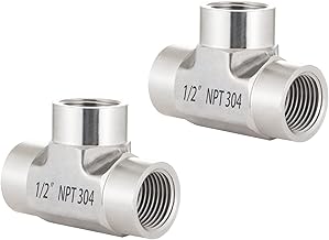 304 Stainless Steel Pipe Fitting Forged Tee,1/2" x 1/2" x 1/2" NPT Female Pipe Fittings 2 Pack