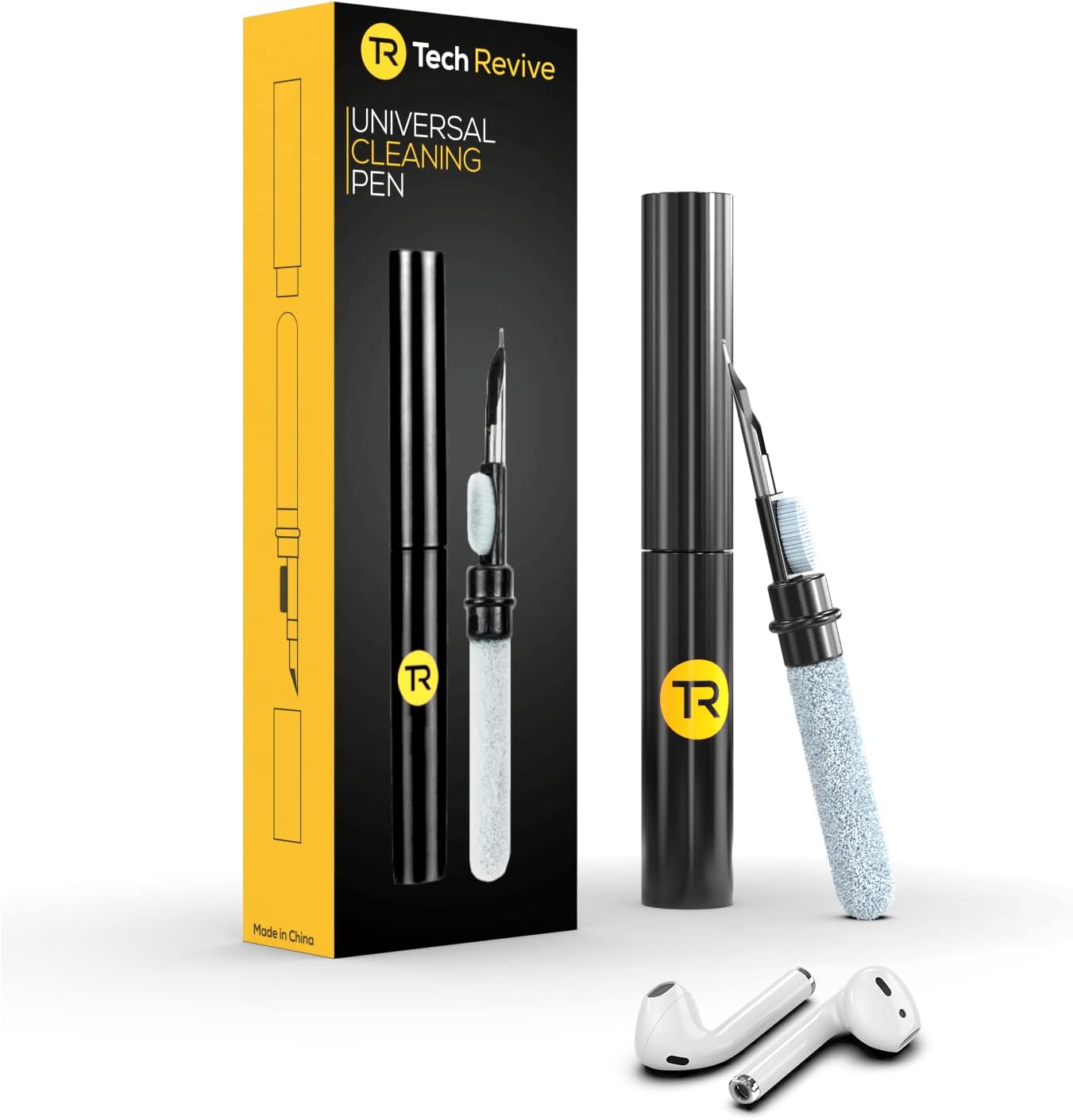 Tech Revive AirPods Cleaning Kit - Earphone Cleaner Kit Compatible with Airpods/Airpods Pro Samsung Huawei Sony, 3-in-1 AirPod Cleaner with Sponge, Brush and Metal Tip, Black