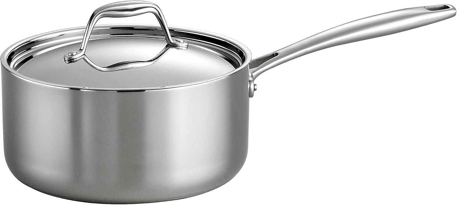 Tramontina Tri-Ply Clad Stainless Steel 3-Quart Sauce Pan with Lid, Induction-Ready, Dishwasher-Safe, NSF-Certified, Made in Brazil
