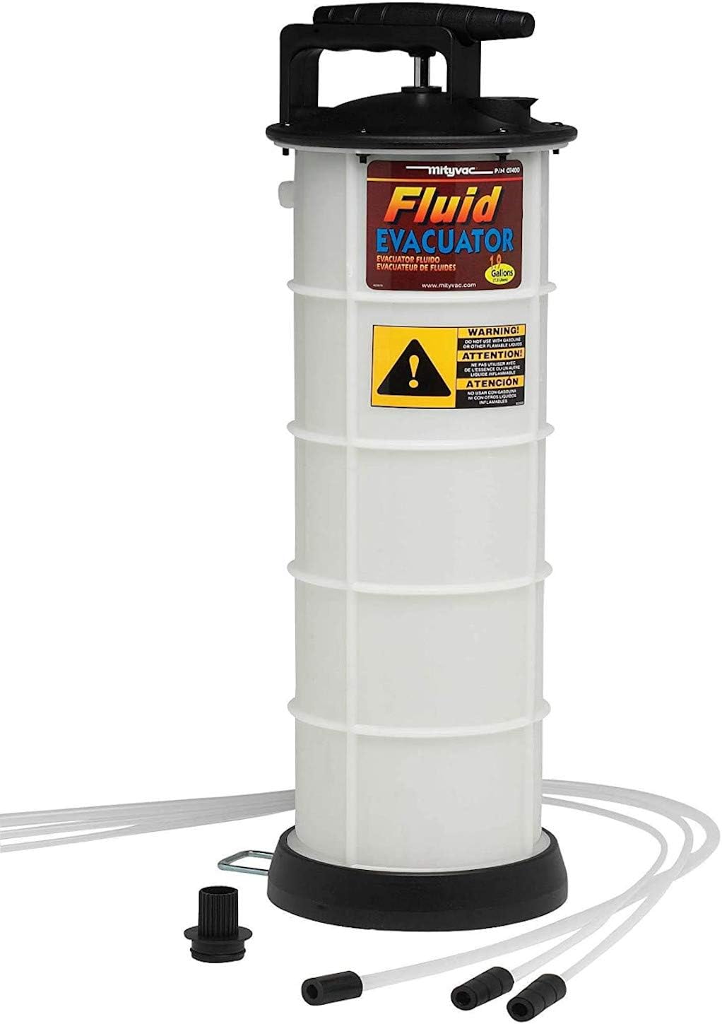 Mityvac MV7400 1.9 Gallon Automotive Fluid Evacuator Extractor Pump, Manual Operation, Chemical-Resistant Polyethylene, Automatic Overflow Prevention, Quick-Drain Spout, Large Stabilizing Base
