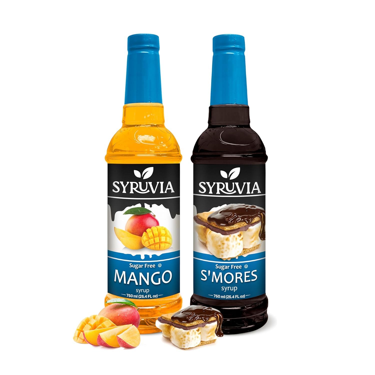 Syruvia Sugar-Free S'mores Coffee Syrup & Mango Syrup- 25.4 fl oz Premium Flavoring Syrup. 0 Calorie, Kosher, Gluten-Free. Perfect for Drinks, Sodas, Shakes, Desserts, and More.