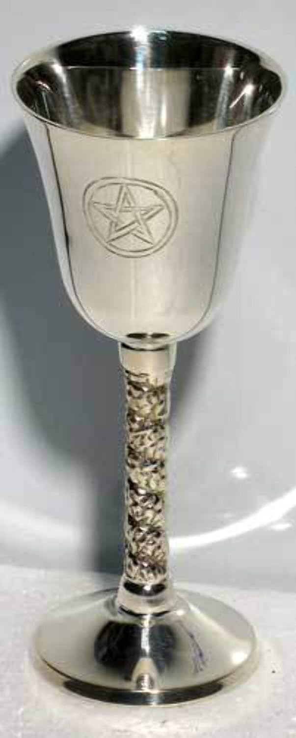 New Age Imports, Inc. Pentagram Chalice 5" High~ Silver Plated 100% Solid Brass