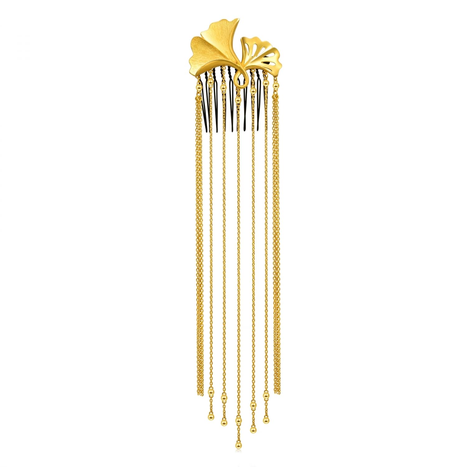 CHOW SANG SANG Chinese Wedding Collection 999.9 24K Solid Gold Price-by-Weight 47.53g Gold Bridal Blossoms Ginkgo Leaf with Dangling chains, Comb Clips, Hair Adornment for Bride 92405Q | Right