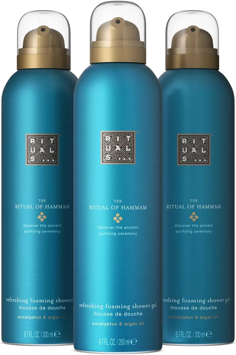 RITUALS Shower Foam The Ritual of Hammam - Value Pack - Shower Gel with Eucalyptus and Argan Oil - Refreshing Foaming Shower Gel - Economy Pack, 3 x 200ml
