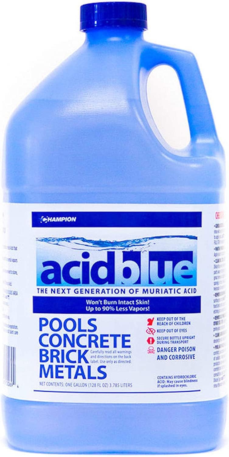 CPDI Acid Blue Muriatic Acid Swimming Pool pH Reducer Balancer and Concrete Cleaner | Buffered, Low-Fume - 1 Gallon