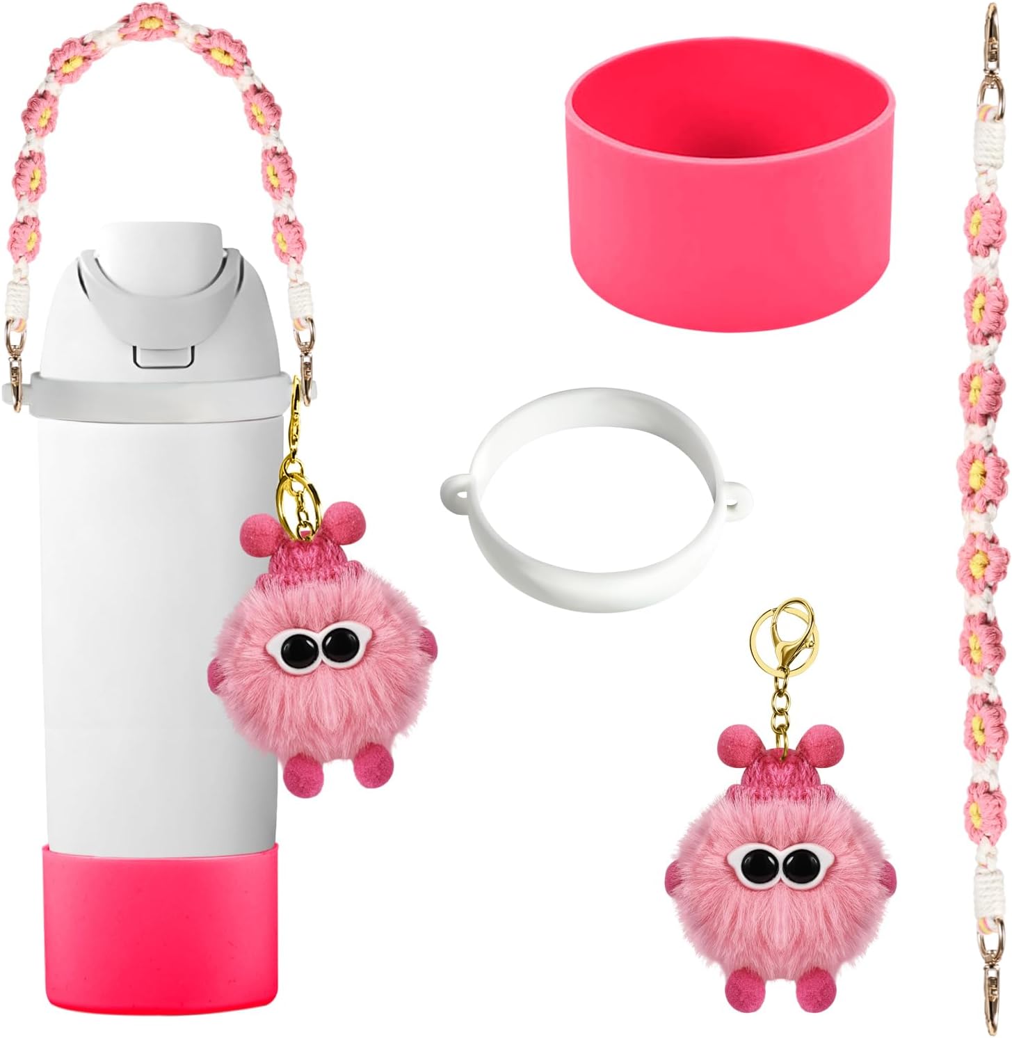 Accessories Set for Owala Water Bottle 24 oz 32 oz 40 oz, Anti-slip Silione Boot, Hand-woven Water Bottle Handle Strap and Keychain Charm included, Compatible with Owala freesip