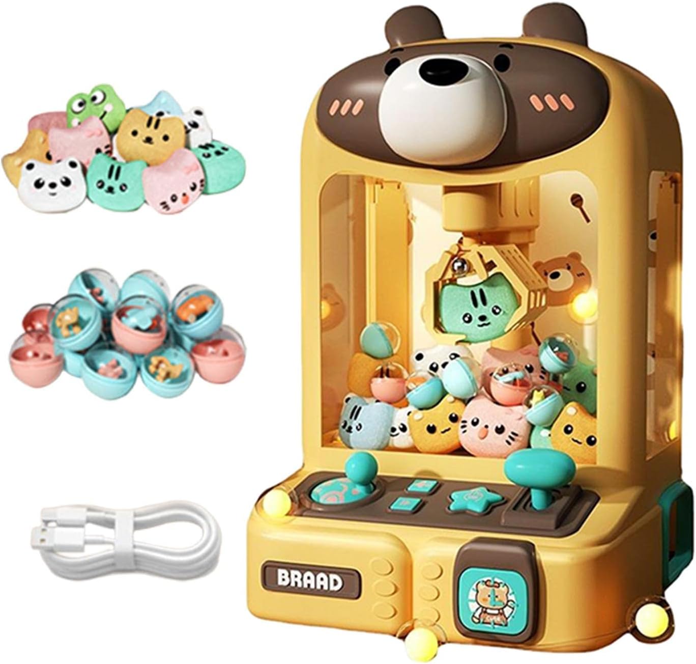 kowaku Mini Claw Machine Cartoon Electronic Game Indoor Mini Toy Vending Machines Mini Arcade Game Prizes Toy for Kids Adults, Bear 20 Dolls