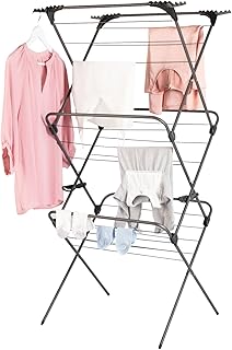 Minky Premium SureGrip 3 Tier Indoor and Outdoor Clothes Drying Rack, Lightly Textured Non Slip Rungs, 69 Ft. of Hanging Space, Silver