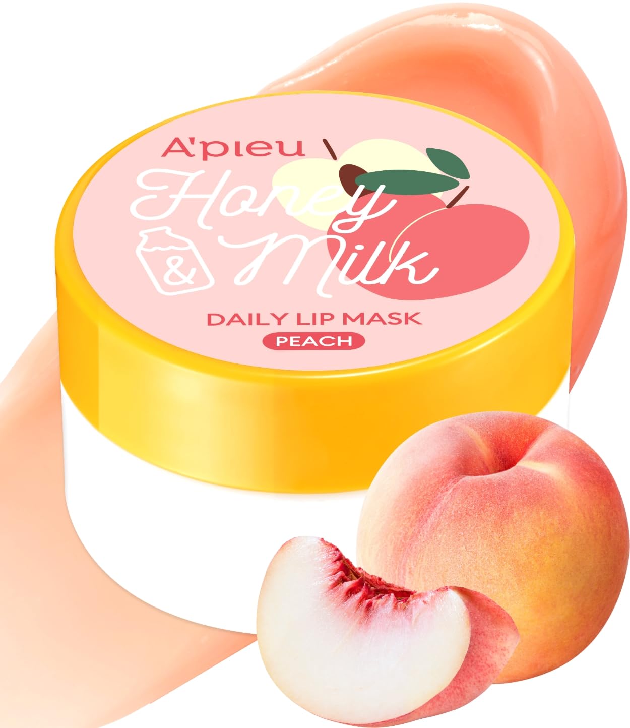 A'PIEU Honey & Milk Daily Lip Mask (Peach) - Nourishing Overnight Korean Lip Mask | Hydrating Lip Moisturizer with Honey, Propolis & Royal Jelly for Soft, Plush Lips