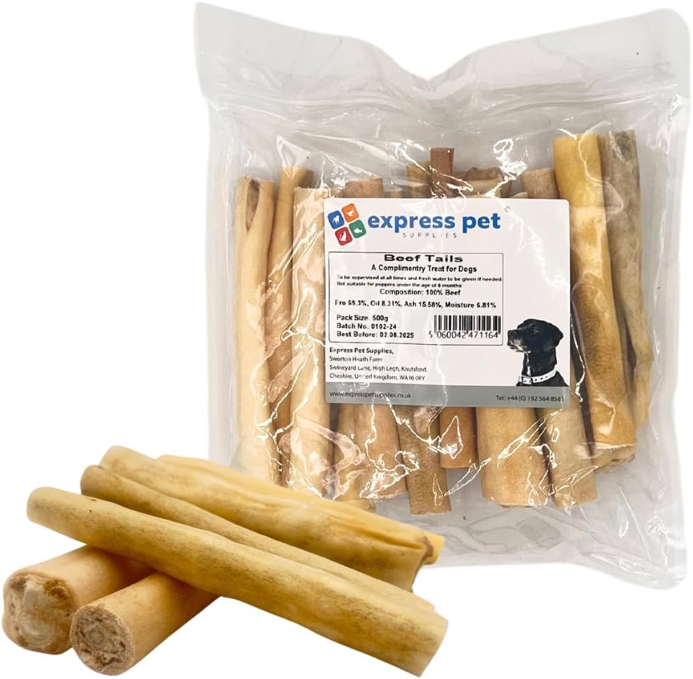 Express Pet Supplies Beef Tails 1kg (20-25 Tails) 15cm (6 Inch) | Grain & Gluten-Free | 100% Natural Air-Dried Treat for Dogs | Long Lasting Low Odour