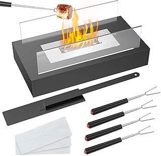 Tabletop Fire Pit - Safer Stainless Steel Small Table Fireplace for Dinner Parties, Smores Maker - Indoor/Outdoor Portable Mini Table Top Firepit (Rectangular-Black)