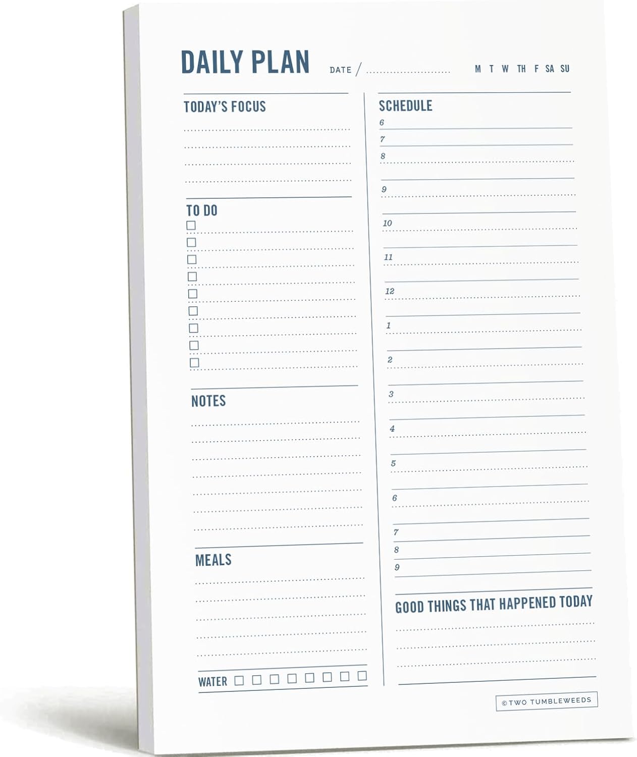Daily Planner Notepad with Hourly Schedule - ADHD Planner, Time Block Planning Pad, Desktop To Do List, College Supplies - 6 x 9” - 50 Undated Sheets