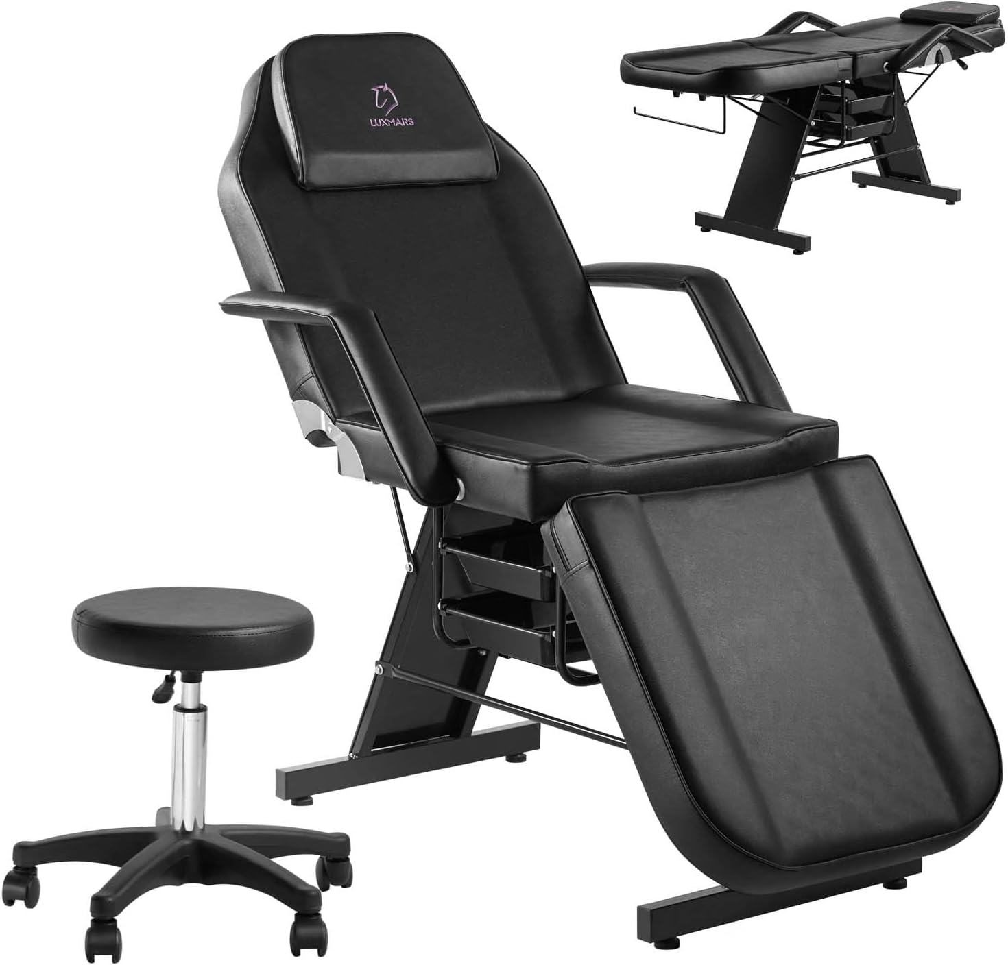 Facial Chair Massage Table 73in 3-Section Multipurpose Massage Bed Professional Tattoo Table Salon Spa Equipment for Facial Spa Beauty Spa Salon Equipment-Black