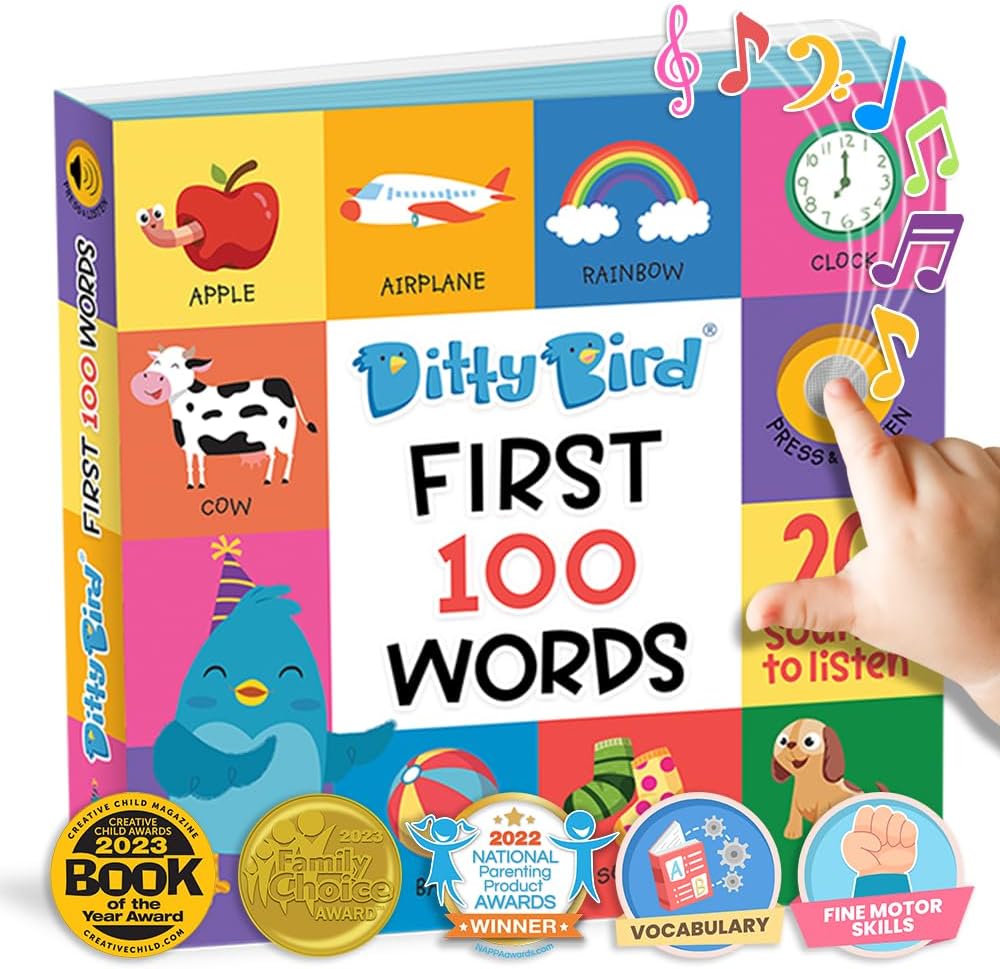 Ditty Bird First 100 Words Sound Book for Toddlers | Interactive & Educational Learning Book for Ages 1-3 | Vocabulary Building with Songs, Sounds, and Fun Facts | Perfect Learning Toy for Toddlers
