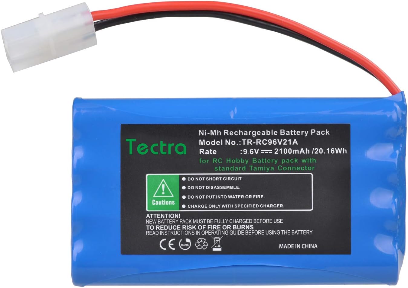 Tectra 9.6V RC Battery, 2100mAh NiMH Rechargeable Battery Packs for RC Car, RC Boat, High Capacity 8-Cell Battery Pack with Standard Tamiya Connectors Plug