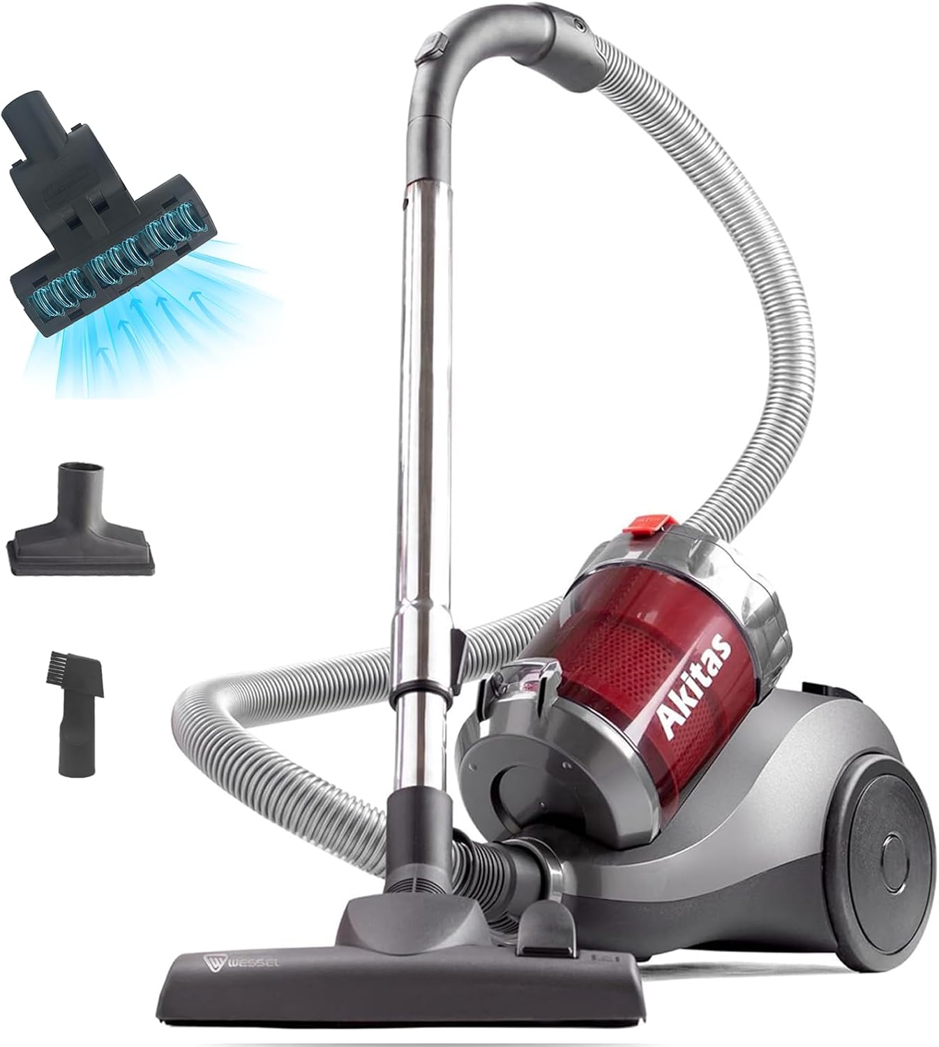Akitas 800W Bagless Cylinder Vacuum Cleaner 2.5L with 2in1 German Wessel Werk Nozzle Head and Turbo Tool for Pet Hair, Anti Hair Wrap Technology, for Hard Floor & Carpet