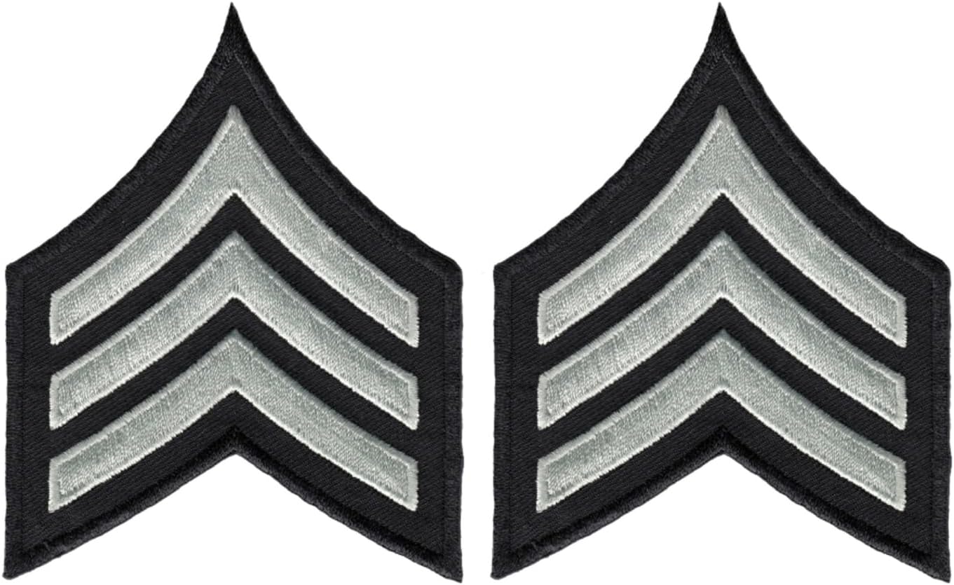 Hero's Pride LAPD SGT1 Chevron - Silver Grey Chevrons on Black 3-1/8' Patch, Durable Embroidered Design, Uniform Sergeant Patch for Police, Sold in Pairs