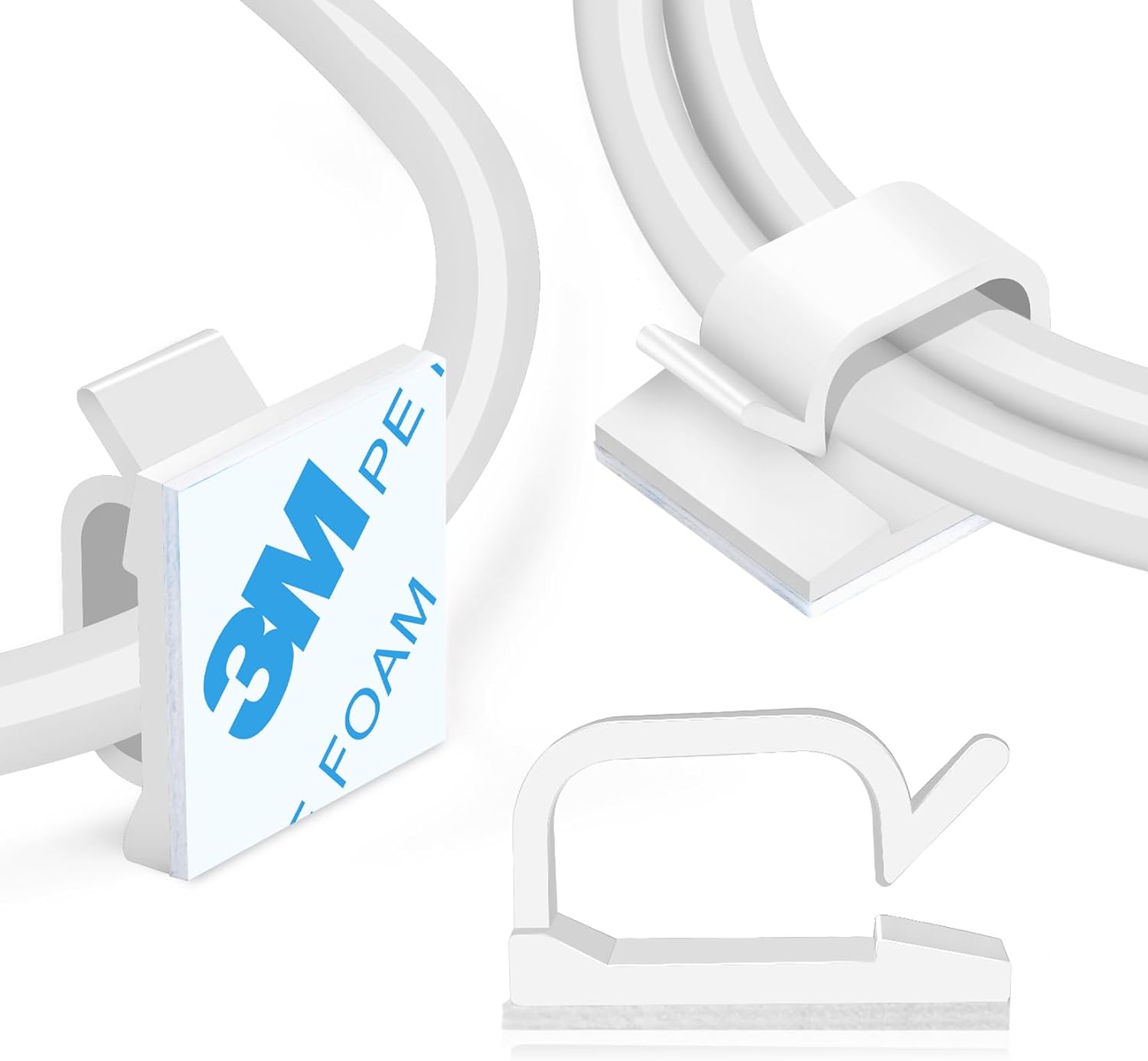 XHF 5/8” Adhesive Cord Clips White 60pcs, Cable Management Staples for Under Desk, Car, Wall, TV, PC, Ethernet