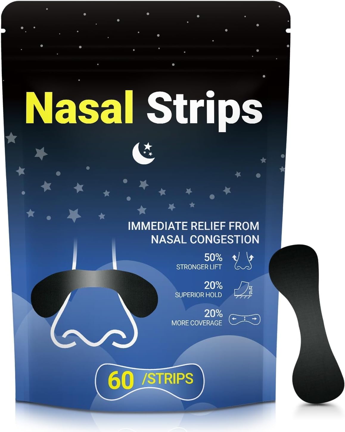 Nasal Strips for Snoring – Extra Strength Nose Strips for Breathing Day and Night Use with Strong Adhesion – Stops Snoring, Improves Sleep and Workout Performance – Comfortable for Men & Women – 60ct