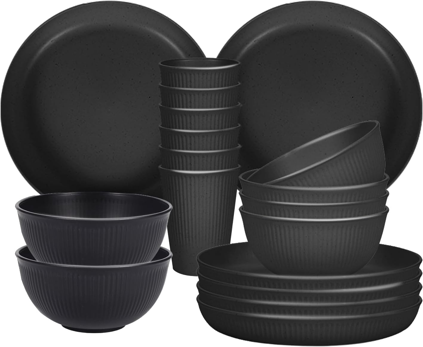 Camping Plates, Unbreakable Dinner Sets for 6, 18 Pcs Plastic Picnic Set for Party, Home & Picnic, Lightweight Microwave & Dishwasher Safe Camping Cutlery for Kids and Elderly (Black)