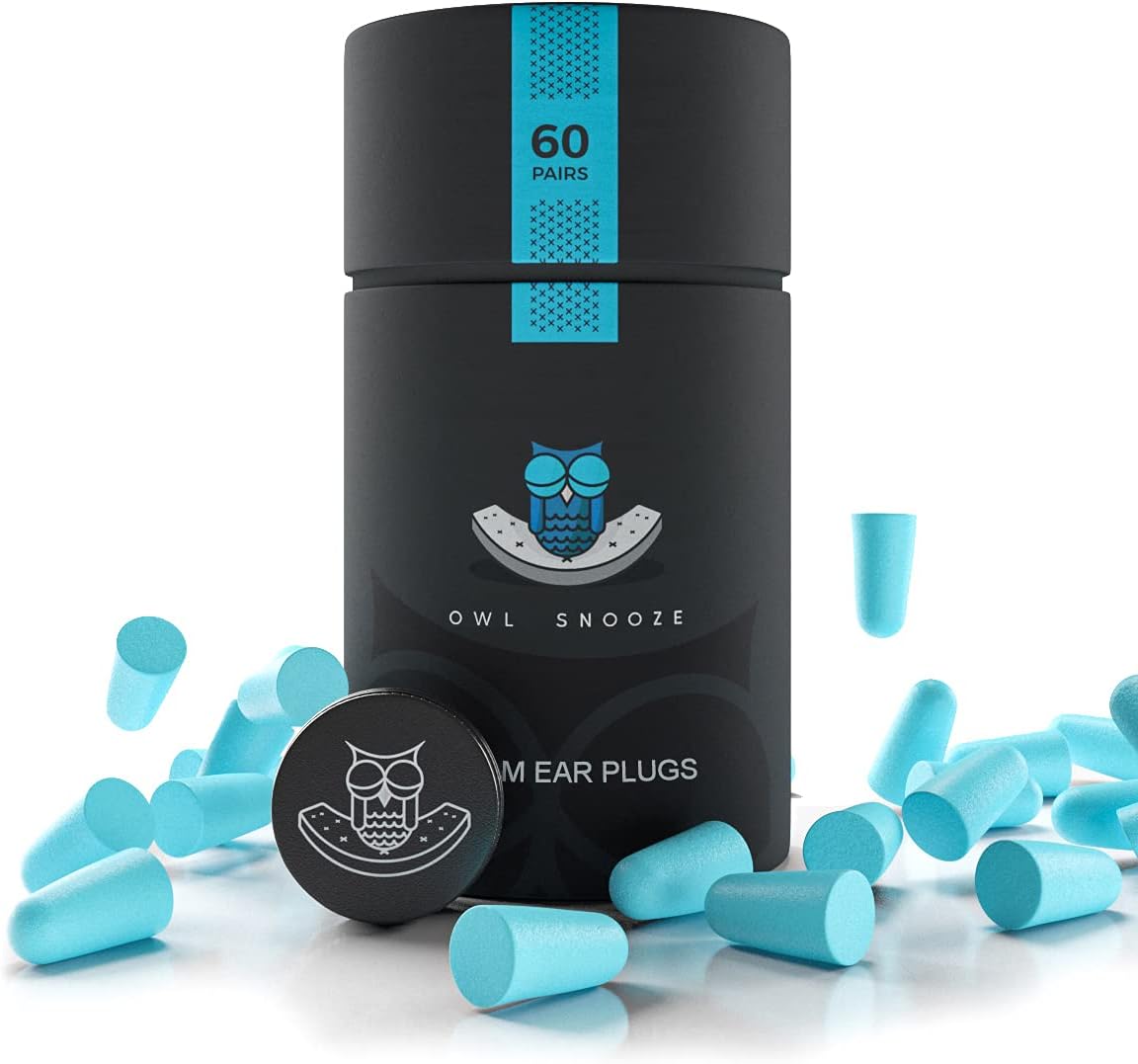 Ear Plugs for Sleeping The Best Noise Cancelling Ear Plugs for Sleeping by Owl Snooze 60 Pairs 38dB Highest SNR, New & Upgraded Reusable & Custom fit Super Soft Foam Earplugs (Blue)