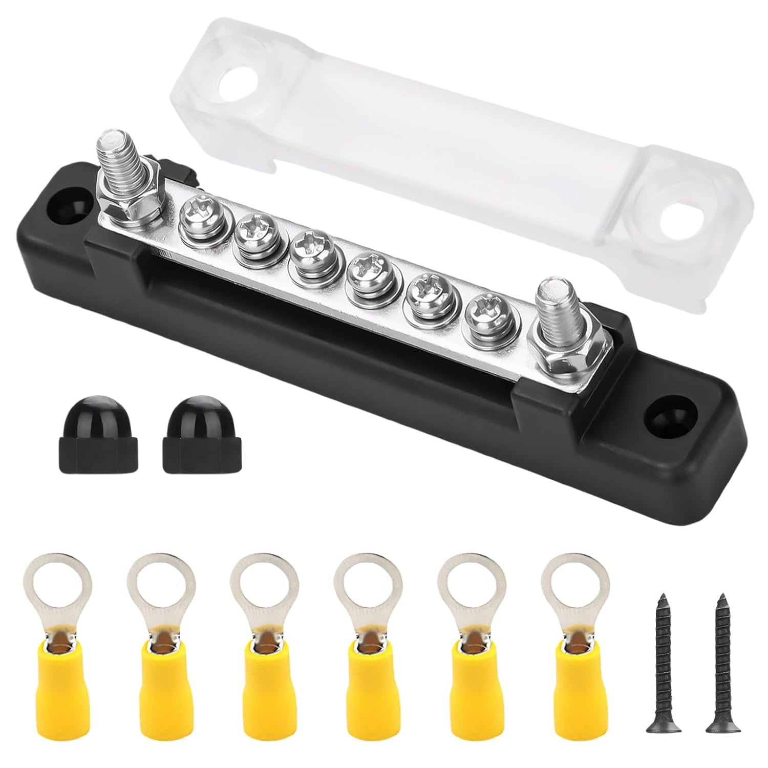 Bus Bar,12v Bus Bar,Terminal Block,48v Stromverteilungsblock Sammelschiene,150a Common Busbar Power Terminal Blocks with 2 M6 Studs 6 M4 Screws Terminals for Car Boat Marine Caravan Rv (Black)