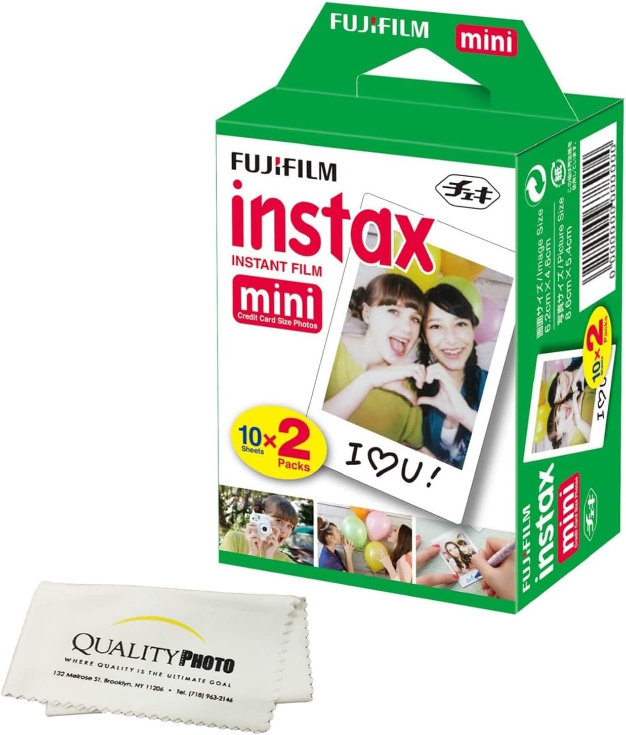 Fujifilm INSTAX Mini Instant Film (White) for Fujifilm Mini 8,9,11,12 Cameras w/Microfiber Cloth by Quality (20 Prints)