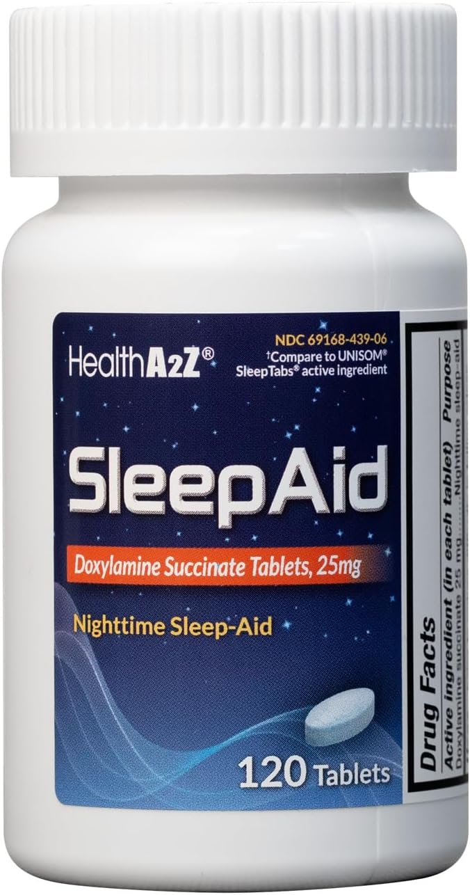 HealthA2Z® Sleep Aid | Doxylamine Succinate Tablets 25mg | 120 Counts (Pack of 1)