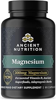 Magnesium Supplement by Ancient Nutrition, Magnesium 300mg with Vitamin D for Immune Support, Adaptogenic Herbs, Enzyme Activated, Paleo & Keto Friendly, 90 Capsules