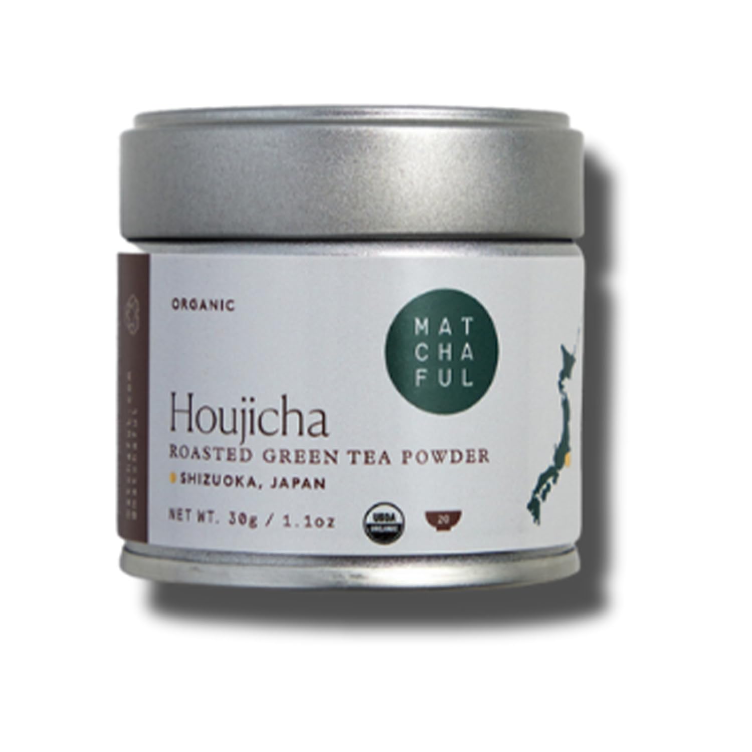 Matchaful Houjicha Powder - Organic Roasted Green Tea Powder - Smooth and Earthy with Flavor Notes of Coffee, Puffed Rice, Cacao - Enjoy Hot or Iced - 30g Tin