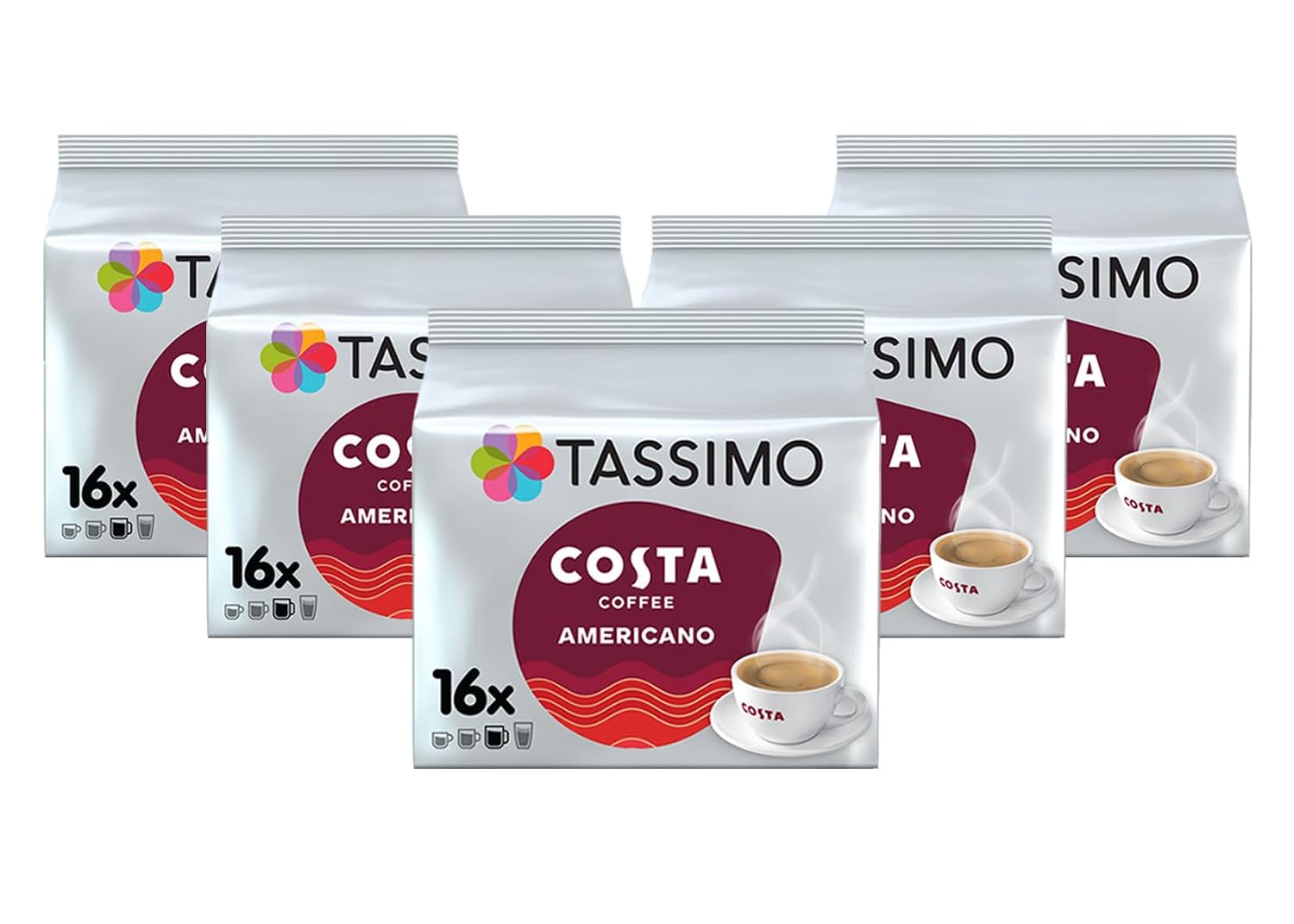 TASSIMO Costa Americano 16 T DISCs (Pack of 5, Total 80 T DISCs), white and red